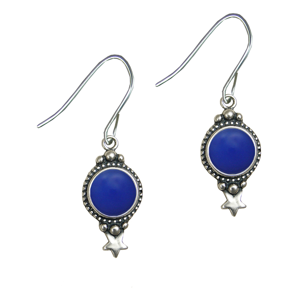 Sterling Silver Drop Dangle Earrings With Blue Onyx